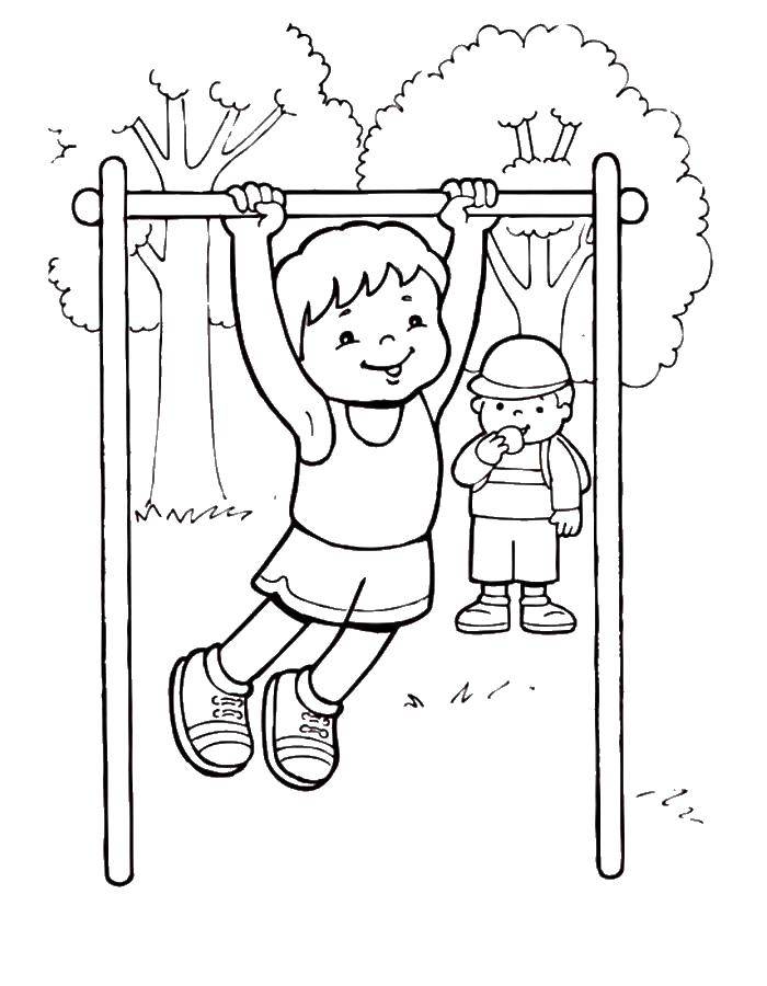 Coloring Children catching up on the bar. Category sports. Tags:  horizontal bars.