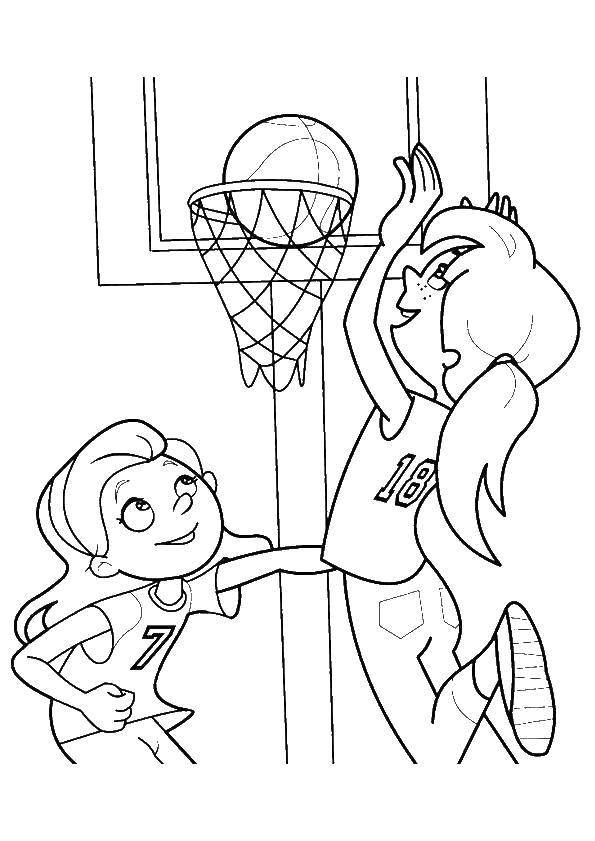 Название: Раскраска Девочки играют в баскетбол. Категория: баскетбол. Теги: баскетбол, мяч.