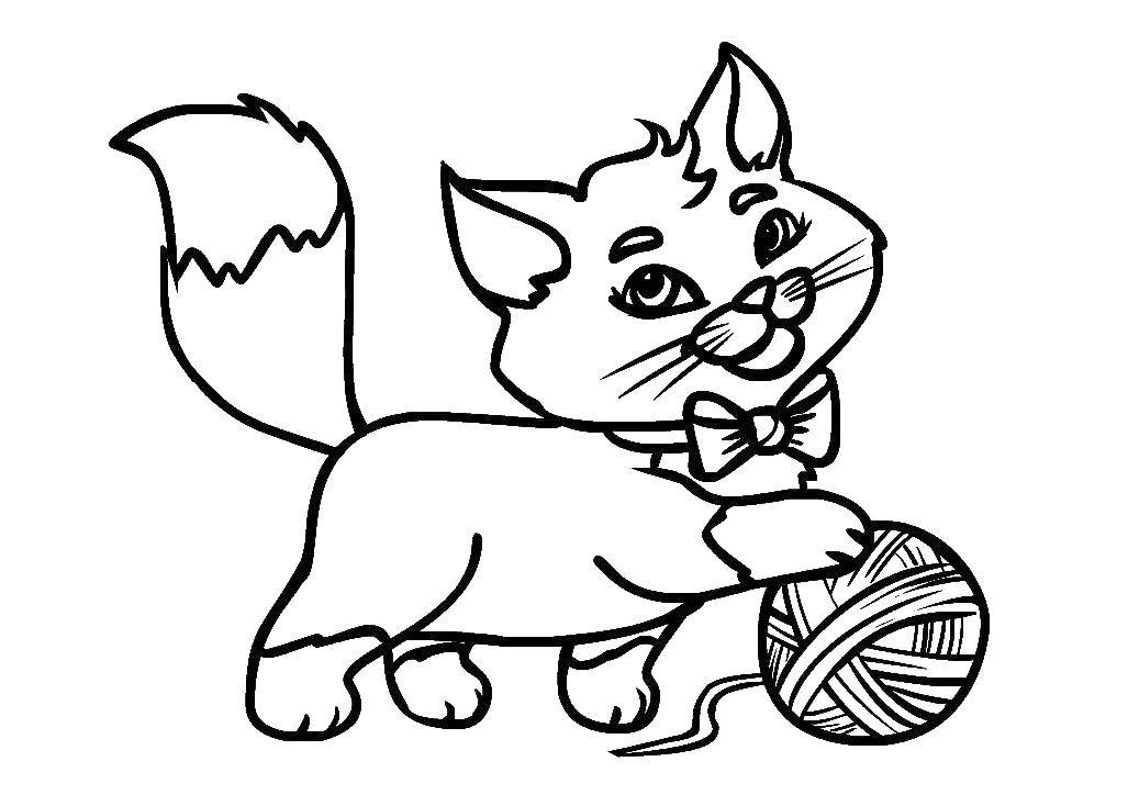 Название: Раскраска Котёнок с клубочком. Категория: домашние животные. Теги: Животные, котёнок.