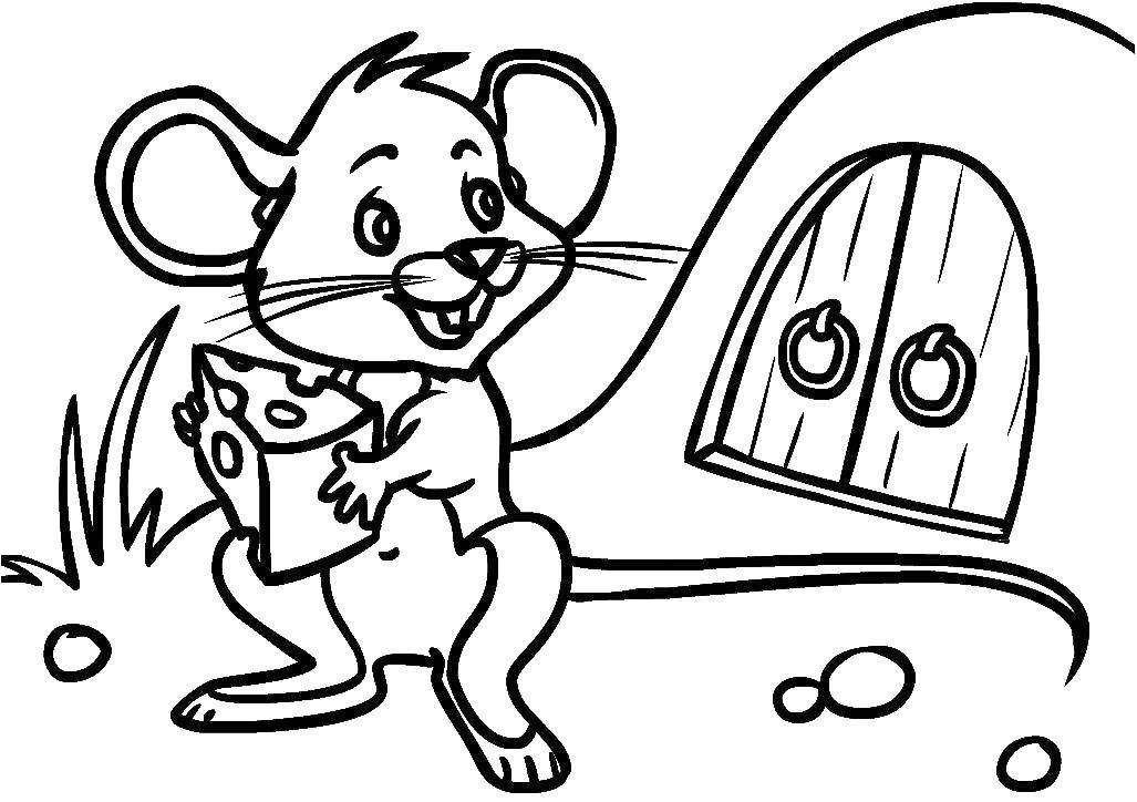 Название: Раскраска Мышонок с сыром. Категория: Животные. Теги: Животные, мышка.