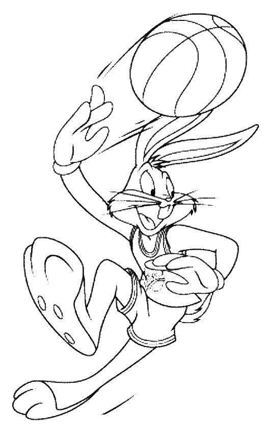 Coloring Bugs Bunny basketball player. Category cartoons. Tags:  bugs Bunny, ball.