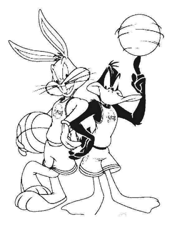 Coloring Bugs Bunny basketball player. Category cartoons. Tags:  bugs Bunny, ball.