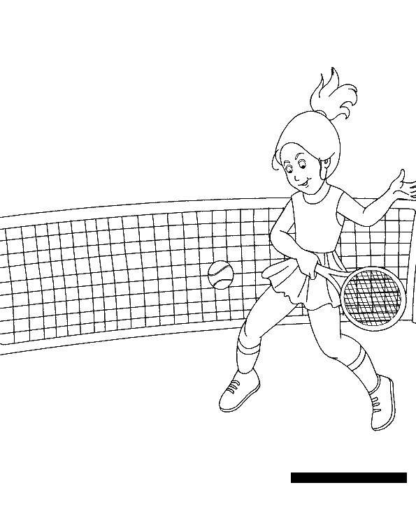 Название: Раскраска Девочка отбивает мяч. Категория: теннис. Теги: теннис.