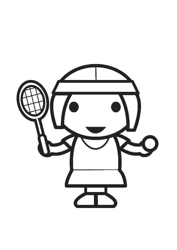 Название: Раскраска Девочка с теннисной ракеткой. Категория: теннис. Теги: теннис.