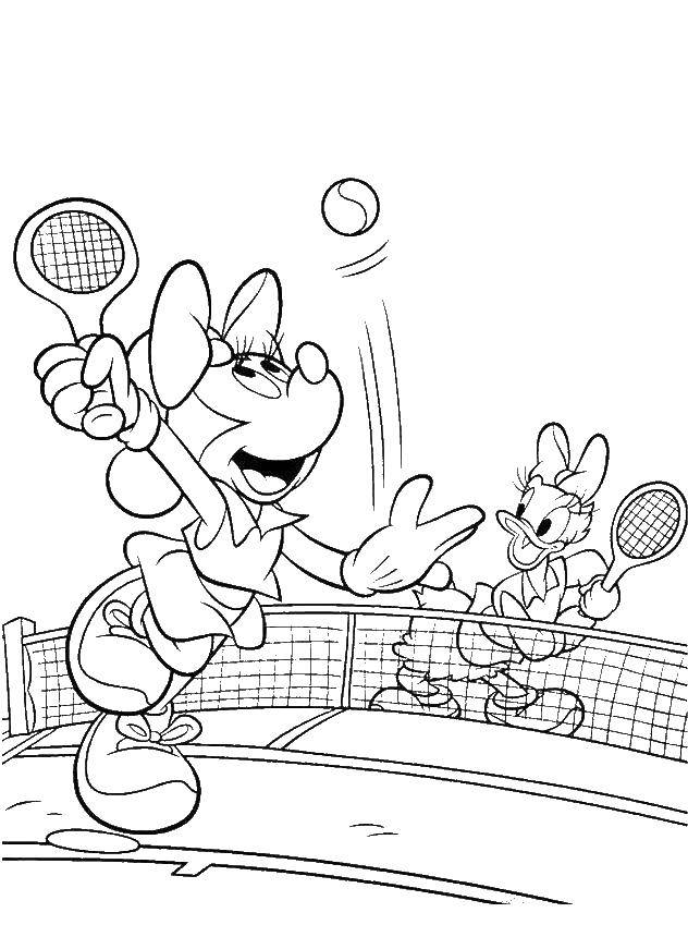 Coloring Minnie mouse and Daisy playing tennis. Category Disney cartoons. Tags:  Minnie, Mickymaus.
