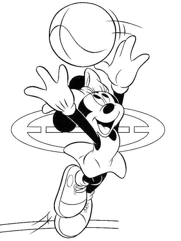 Coloring Minnie mouse playing basketball. Category cartoons. Tags:  Minnie, Mickymaus.