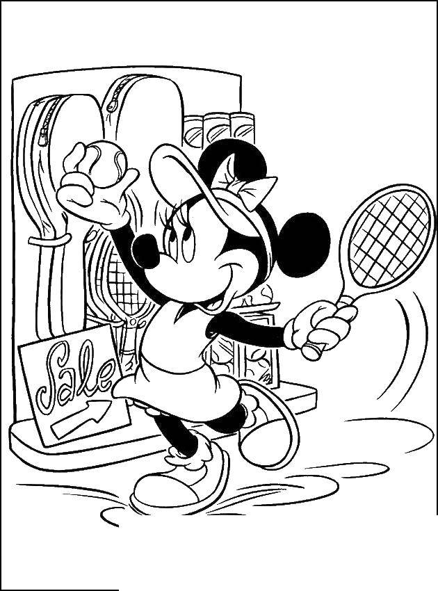 Coloring Minnie mouse playing tennis. Category Disney cartoons. Tags:  Minnie, Mickymaus.