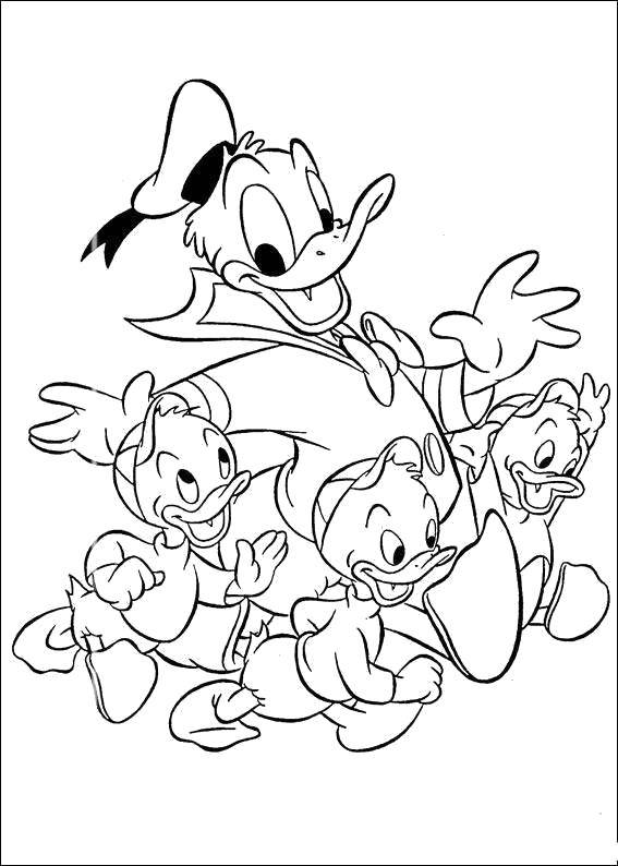 Coloring Donald duck with nephews. Category duck tales. Tags:  Disney, Ducktales, Donald Duck.