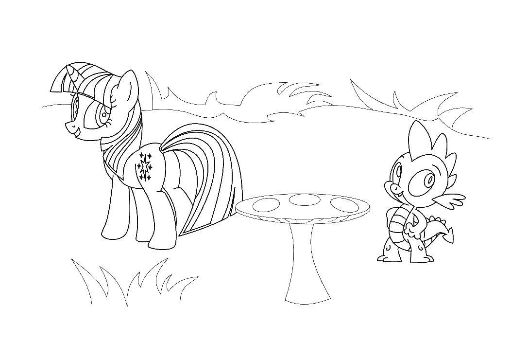 Опис: розмальовки  Іскорка з дракончиком спайком. Категорія: мій маленький поні. Теги:  поні, Іскорка.
