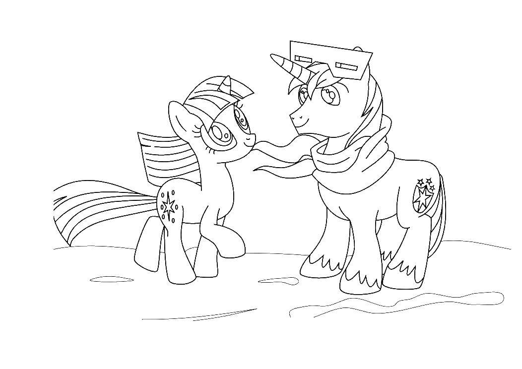 Название: Раскраска Искорка с братом. Категория: мой маленький пони. Теги: пони, Искорка.