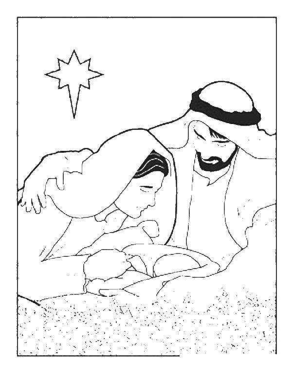 Название: Раскраска Рождение ребенка христос. Категория: религия. Теги: Христос, рождение.