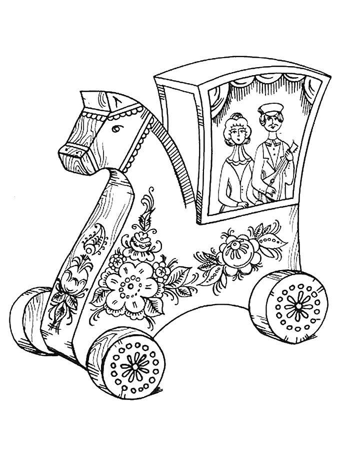 Название: Раскраска Деревянная лошадка. Категория: игрушка. Теги: дерево, лошадь, игрушка.