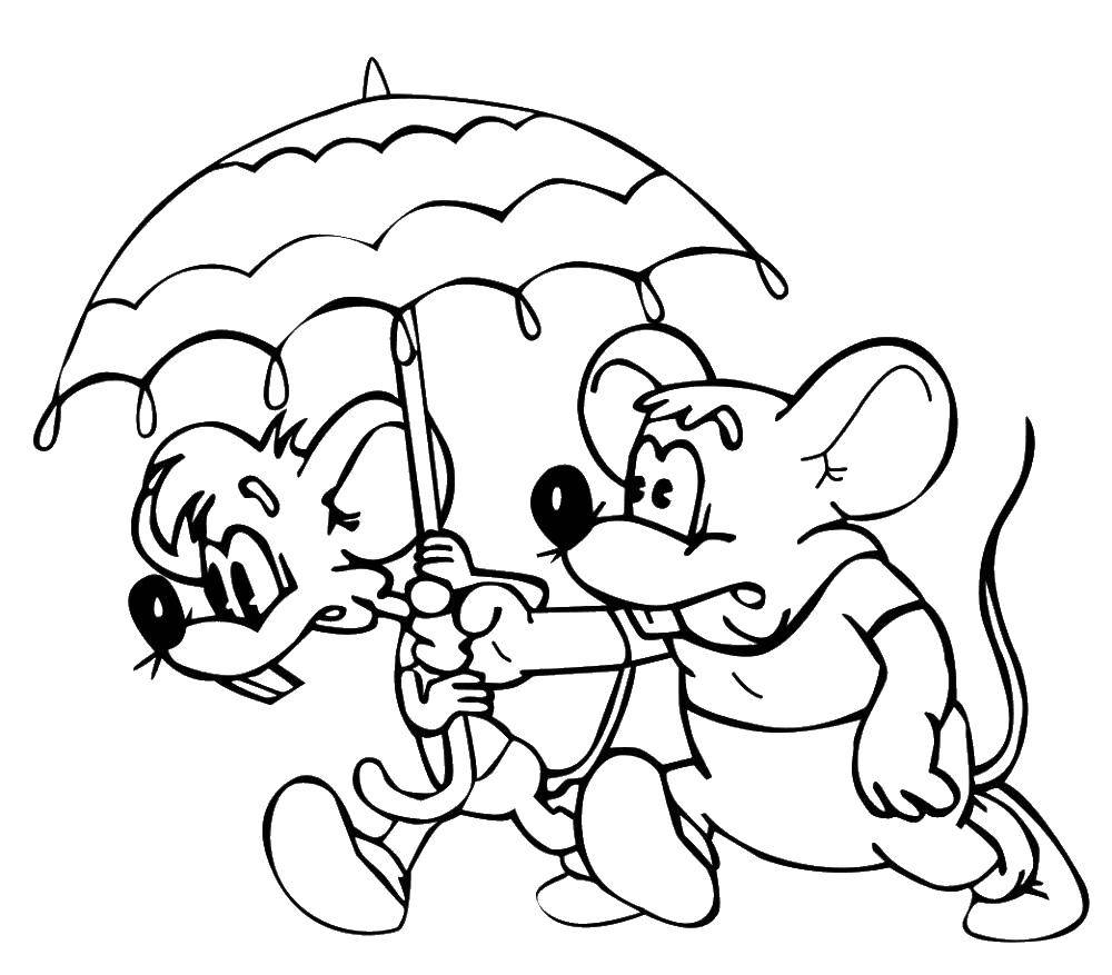 Название: Раскраска Мыши идут под зонтом. Категория: мультики. Теги: Кот, леопольд, мыши.