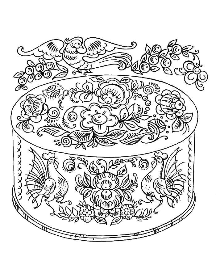 Coloring The box with the figure. Category utensils. Tags:  jewelry box, thread, pattern.