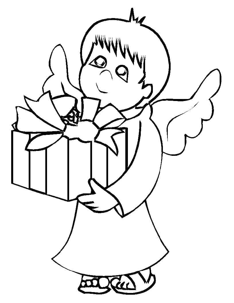 Название: Раскраска Ангел с подарками. Категория: ангелы. Теги: ангел.