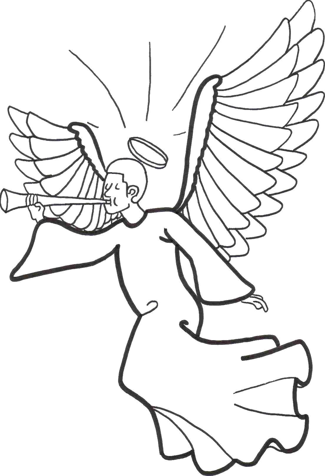 Название: Раскраска Ангел с трубой. Категория: ангелы. Теги: Ангел, труба.