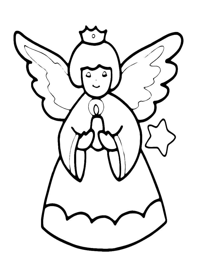 Coloring Angel with a candle. Category angels. Tags:  angel, candle.