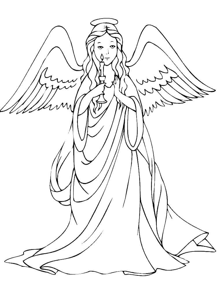 Coloring Angel with a candle. Category angels. Tags:  angel .