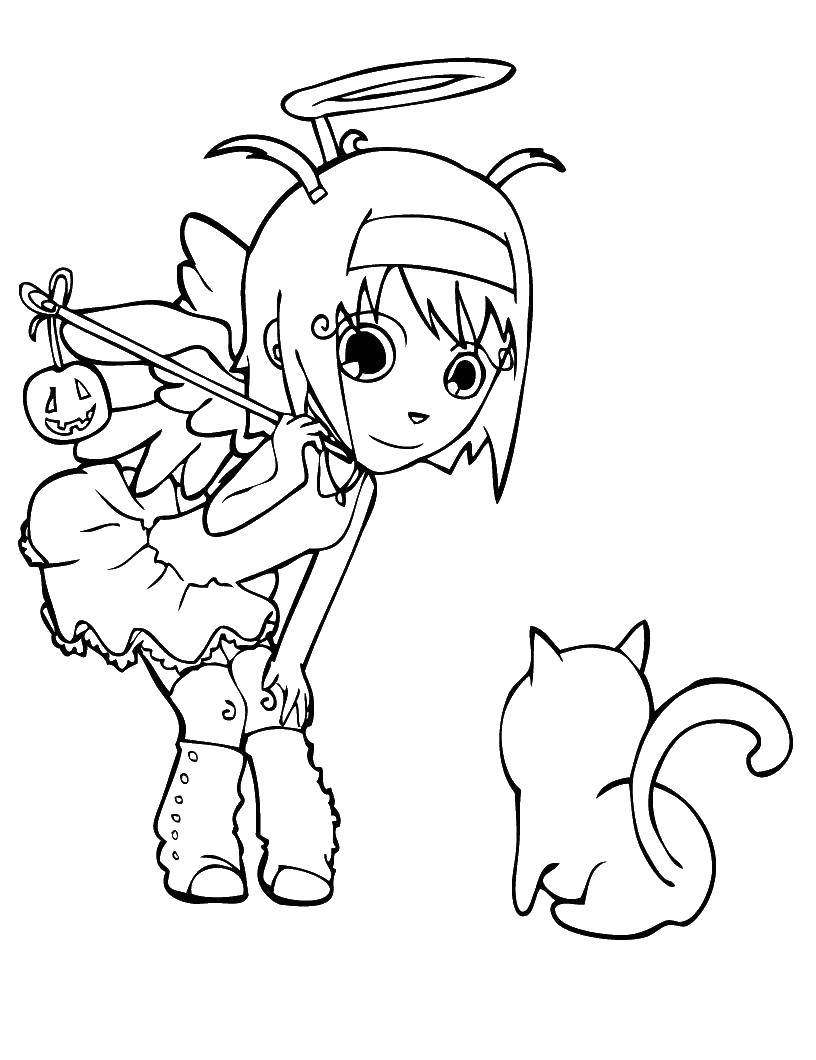 Coloring Angels kitty. Category angels. Tags:  angel .