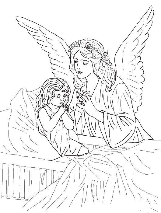 Название: Раскраска Ангел хранитель. Категория: ангел хранитель. Теги: ангел хранитель, девочка молится.