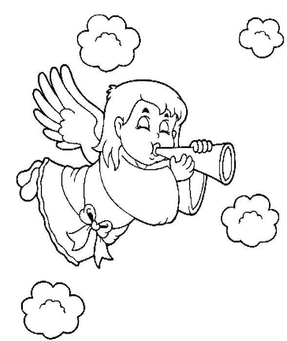 Название: Раскраска Ангел с трубой. Категория: ангел хранитель. Теги: ангел.
