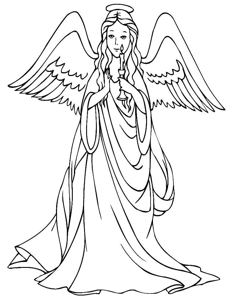 Название: Раскраска Ангел со свечкой. Категория: ангел хранитель. Теги: Ангел, Раф.