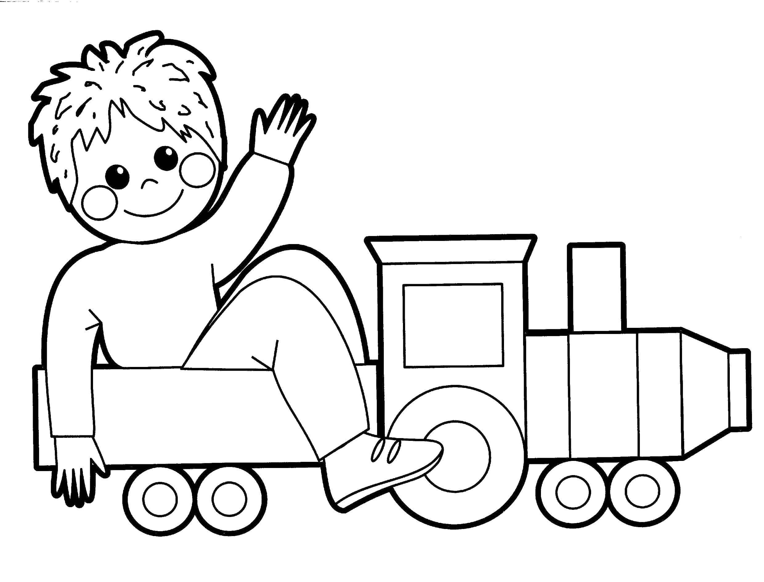 Название: Раскраска Мальчик играет с поездом. Категория: игрушки. Теги: поезд.