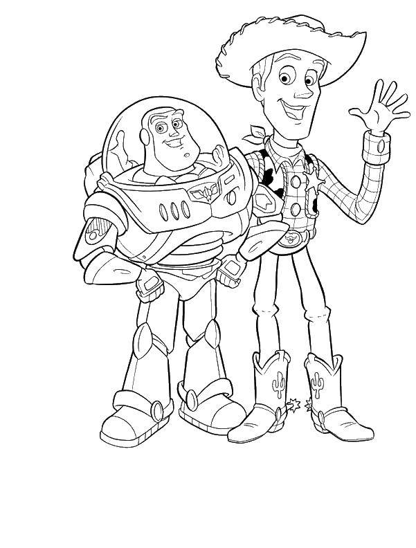 Coloring Buzz Lightyear and woody. Category cartoons. Tags:  Woody, toys.
