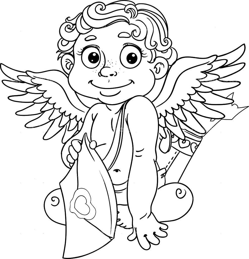Coloring Cupid with a heart. Category Valentines day. Tags:  Valentines day, love, Cupid.