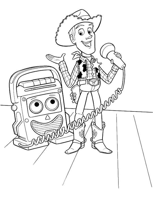Coloring Woody sings. Category cartoons. Tags:  Woody, toys.