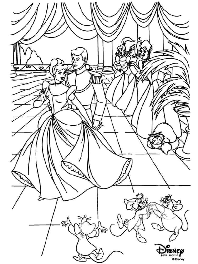 Название: Раскраска Золушка на балу с принцем. Категория: золушка. Теги: Дисней, Золушка.