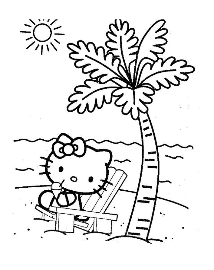 Название: Раскраска Китти на пляже. Категория: Хэллоу Китти. Теги: Хэллоу Китти.