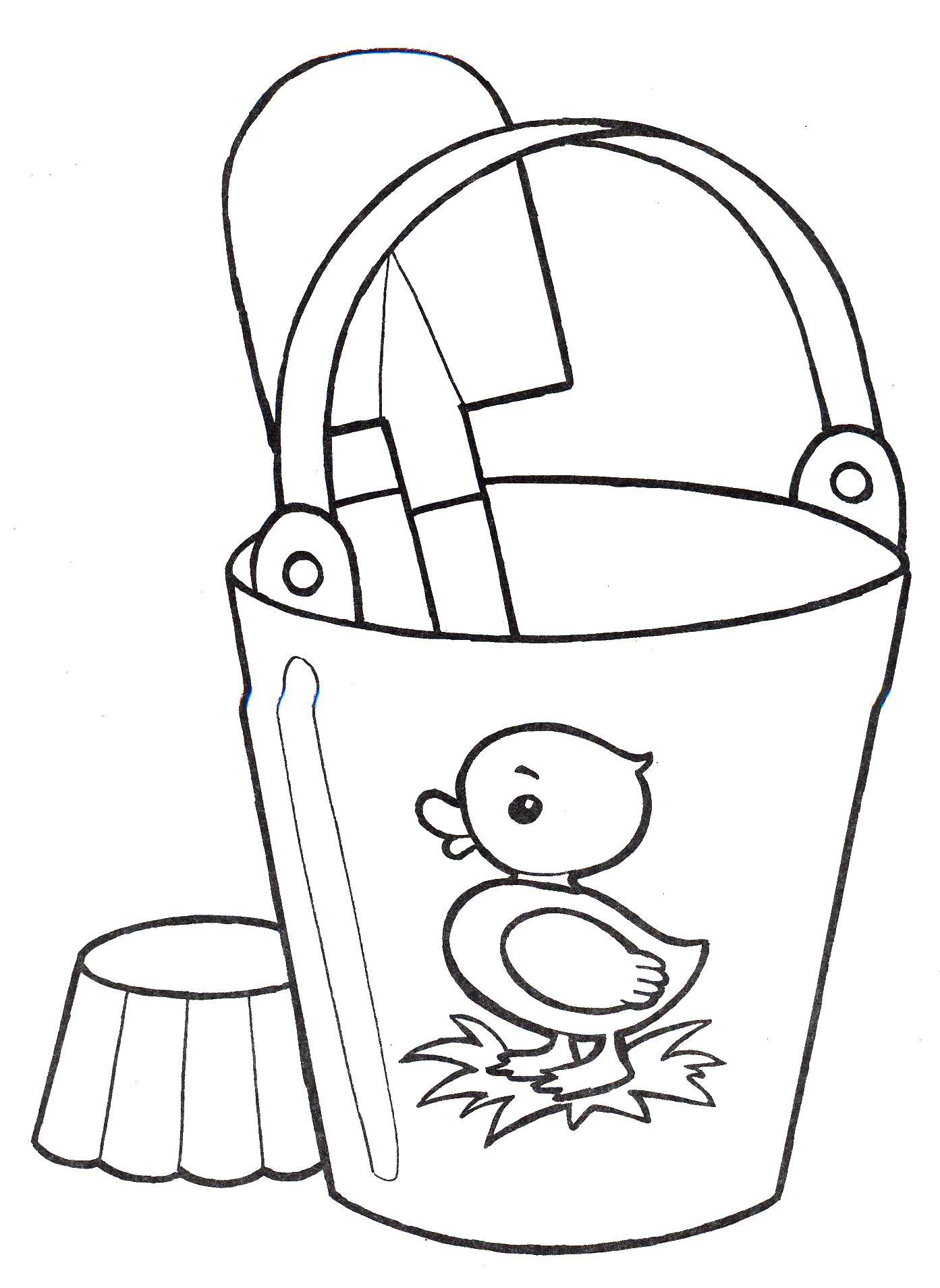 Coloring Bucket with shovel. Category toys. Tags:  bucket, shovel.
