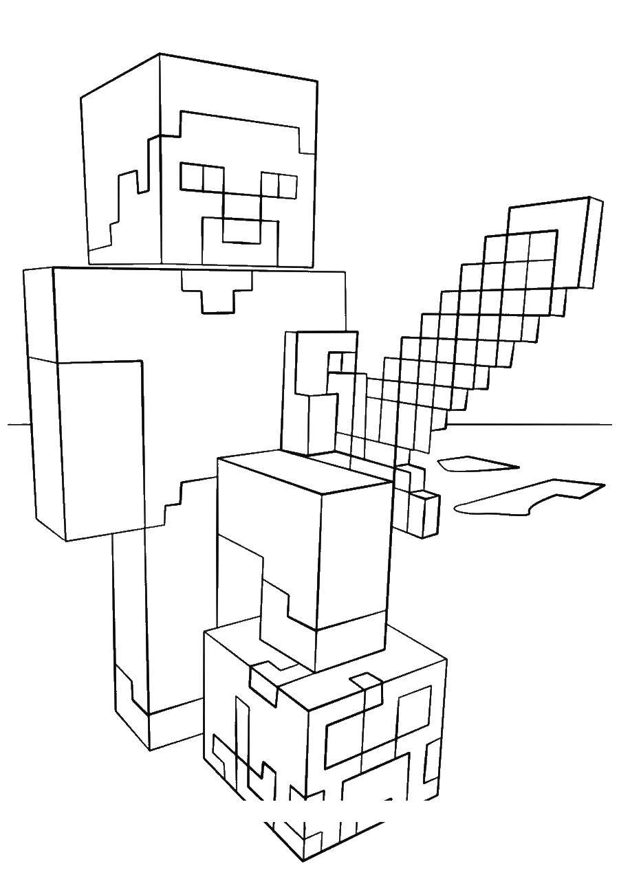 Coloring Man with a sword. Category minecraft. Tags:  minecraft.