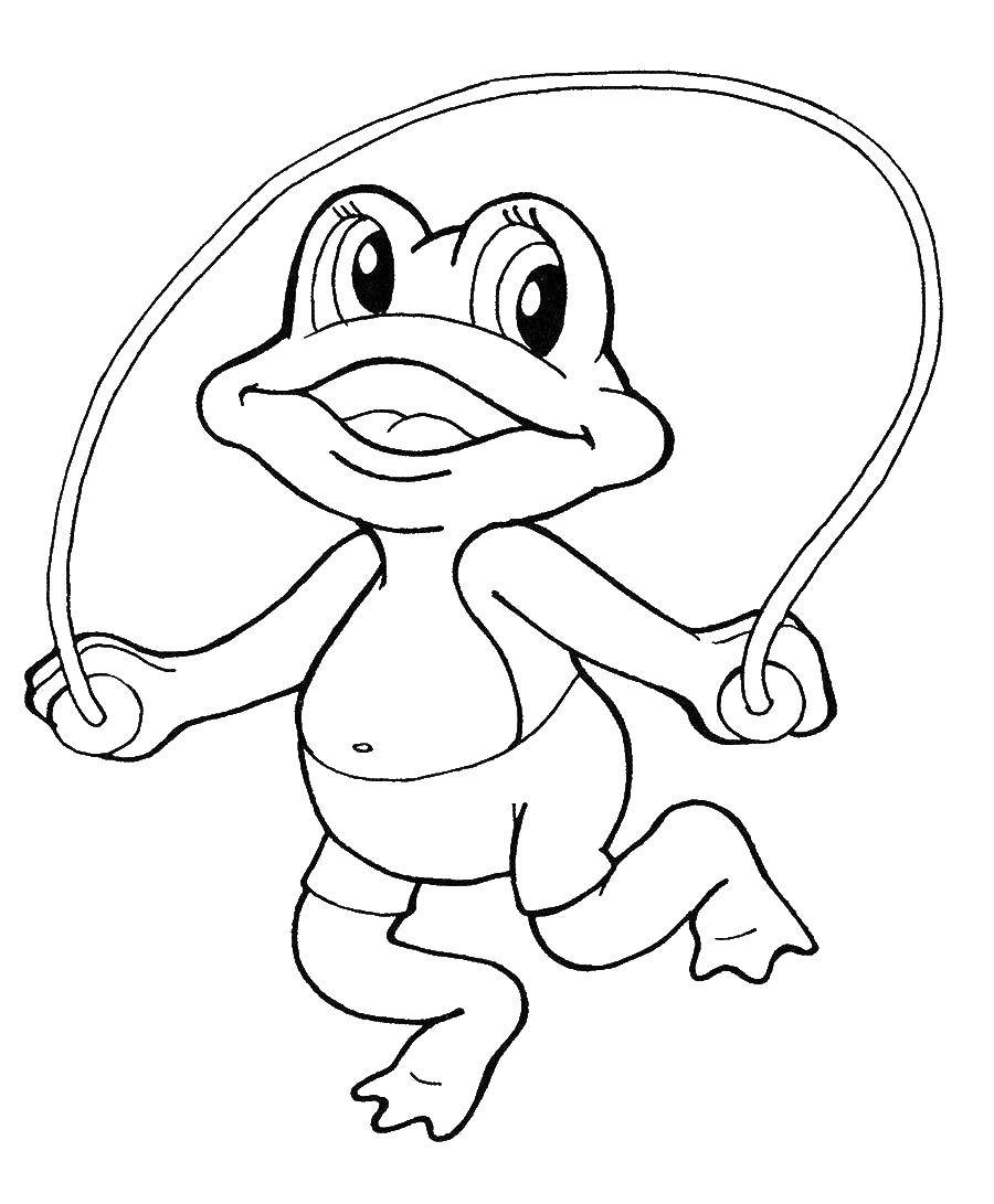 Coloring Frog skipping rope. Category Coloring pages for kids. Tags:  Reptile, frog.