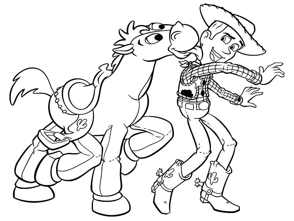 Название: Раскраска Вуди и его конь. Категория: мультики. Теги: Вуди.
