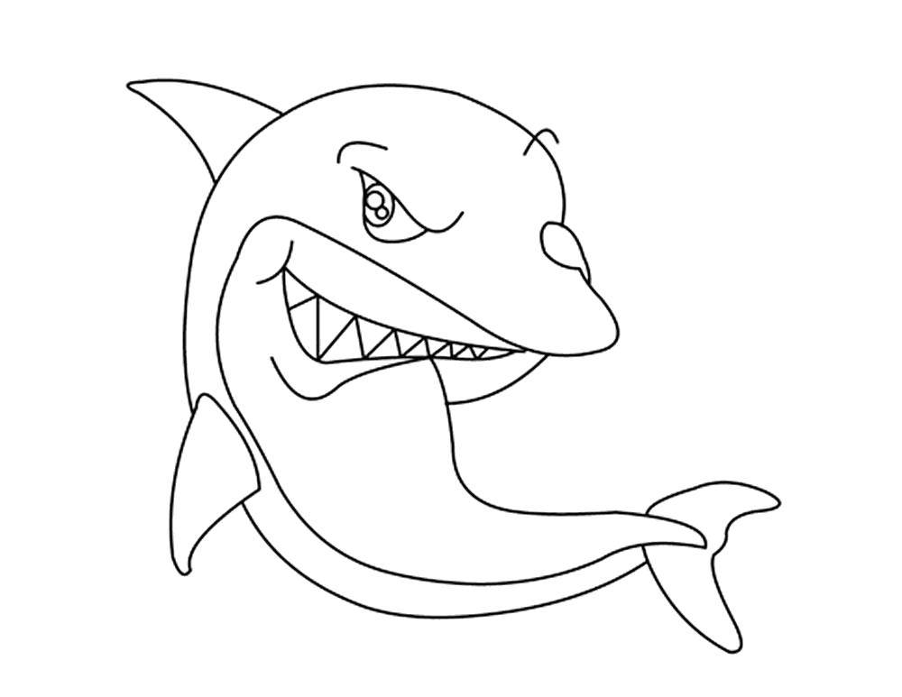 Название: Раскраска Хитрая акула. Категория: морское. Теги: Подводный мир, рыба, акула.