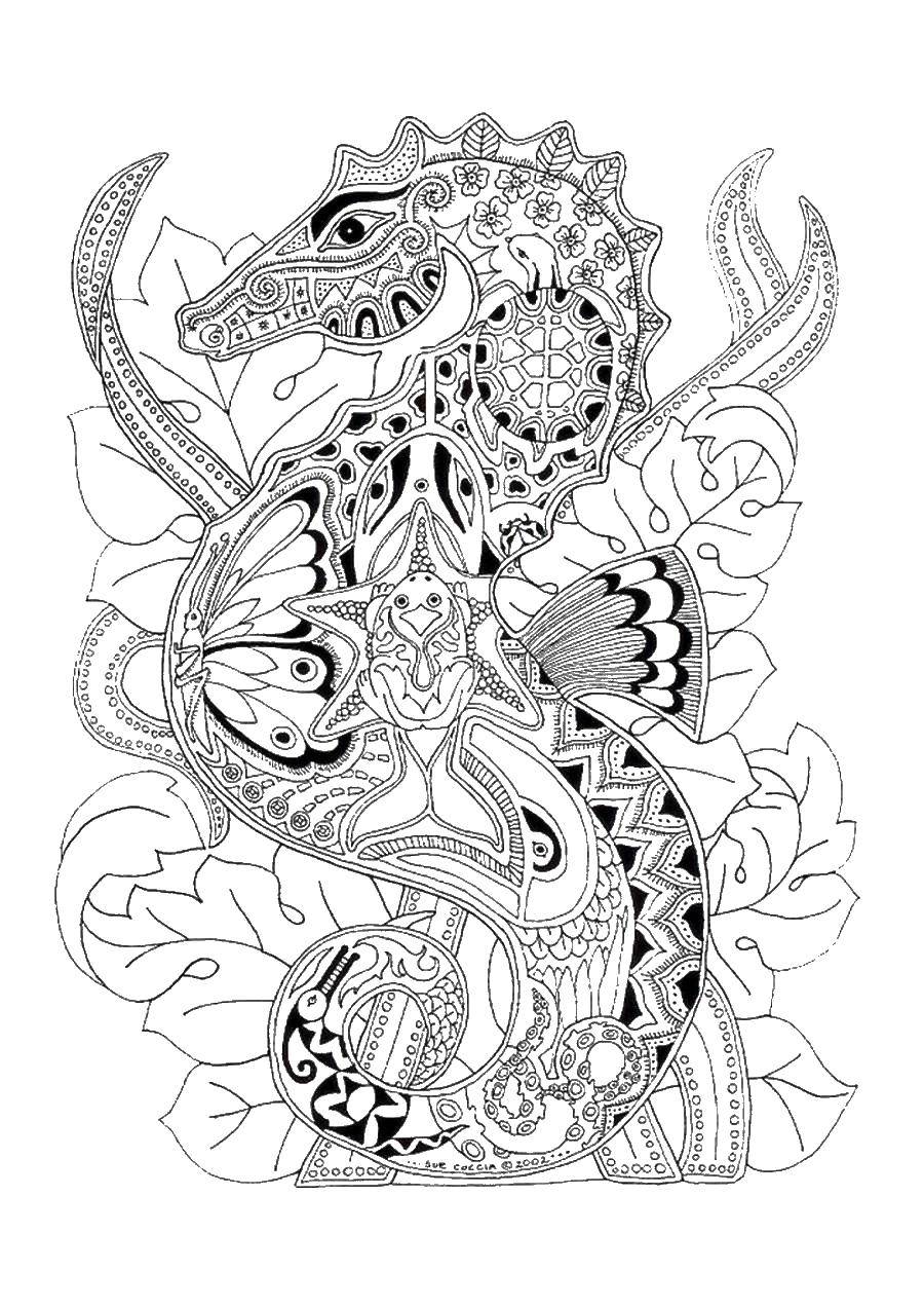 Название: Раскраска Морской конек. Категория: морской конек. Теги: морской конек.