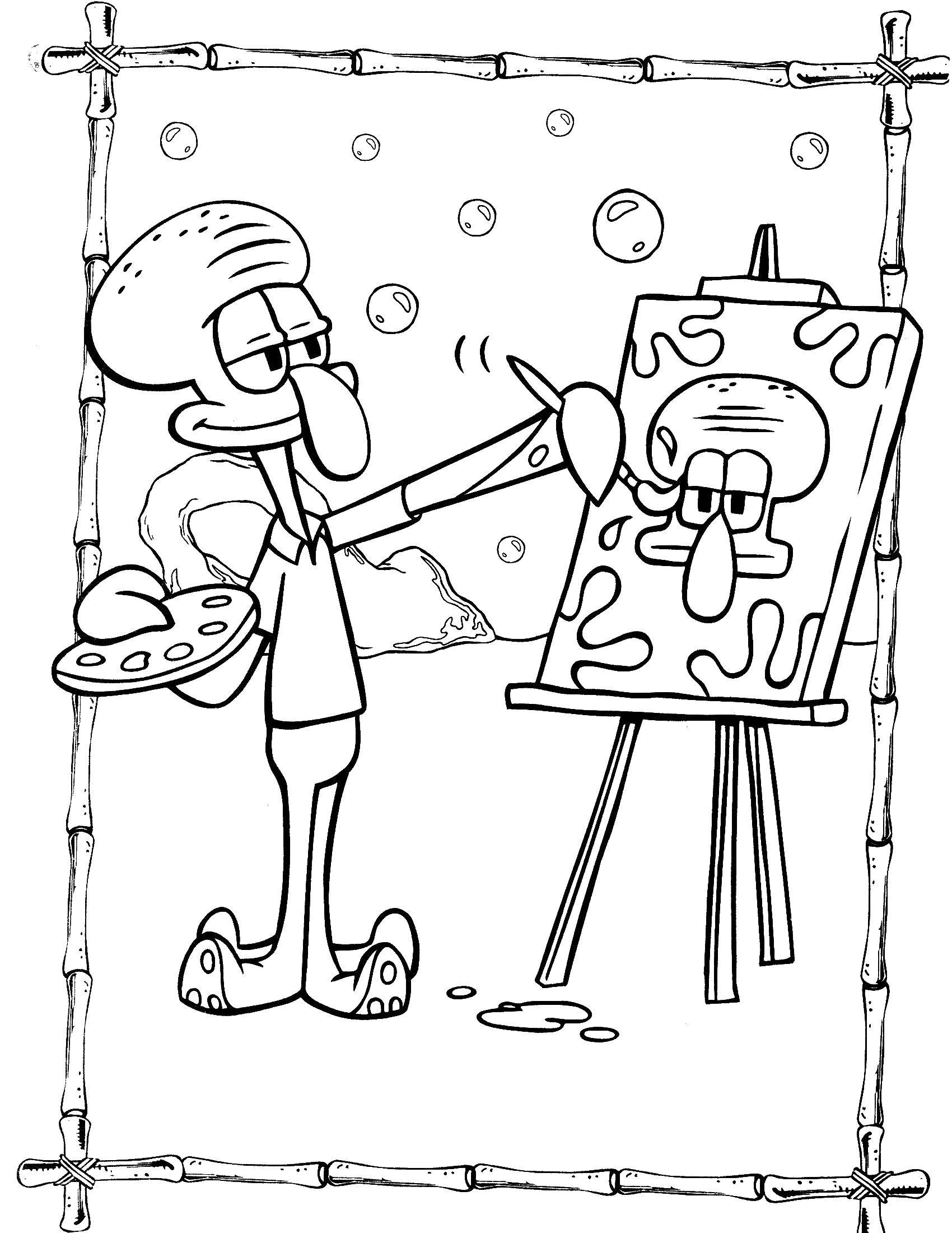 Coloring Squidward paints a portrait. Category Spongebob. Tags:  spongebob, Patrick.