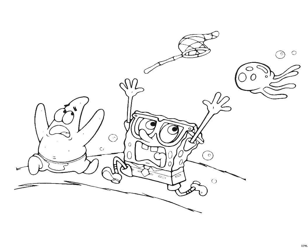 Online coloring pages Coloring page Spongebob and Patrick run away ...