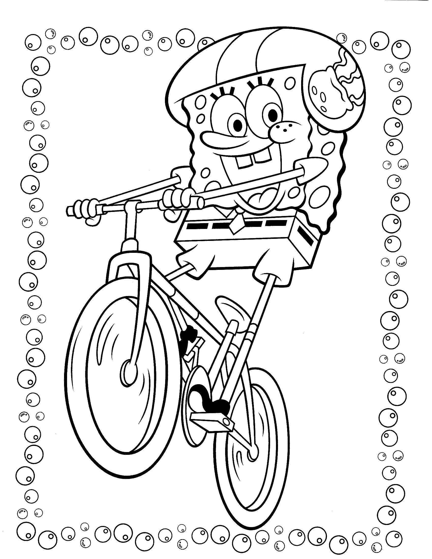Название: Раскраска Спанч боб катается на велосипеде. Категория: Спанч Боб. Теги: спанчбоб, патрик.