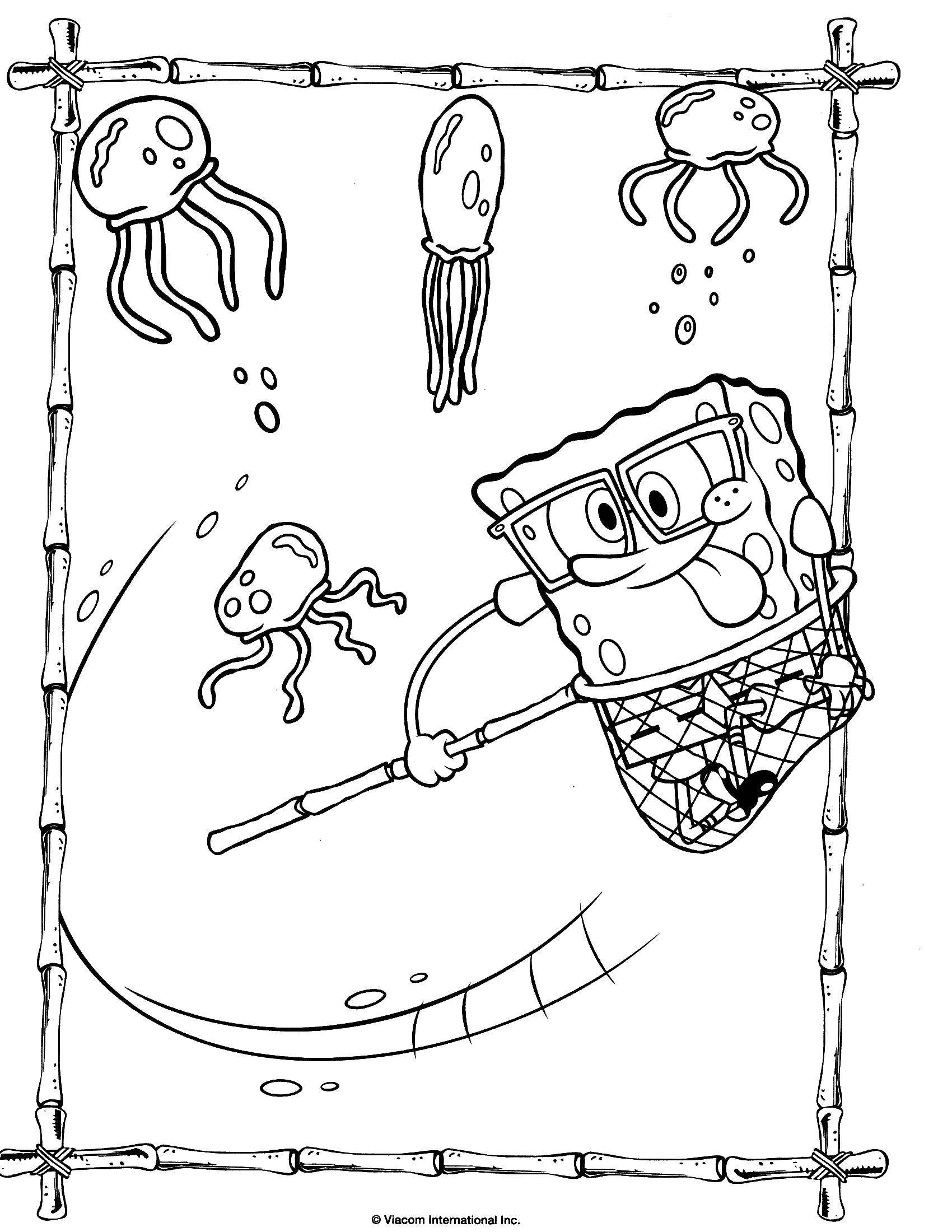 Coloring Spongebob catches jellyfish. Category Spongebob. Tags:  spongebob, Patrick, jellyfish.
