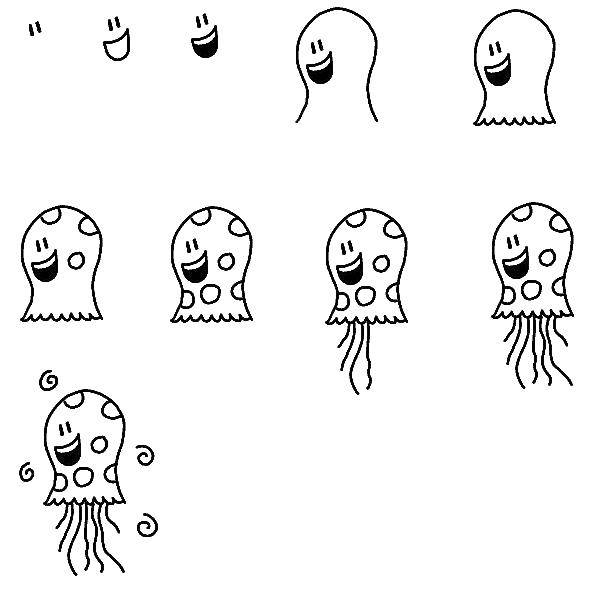 Название: Раскраска Учимся рисовать медузу. Категория: медуза. Теги: Подводный мир, медуза.