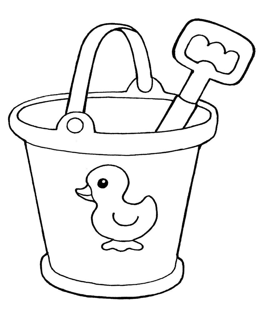 Coloring Bucket with shovel. Category toys. Tags:  bucket, shovel.