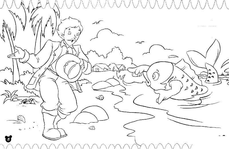 Coloring The man and the fish. Category Fairy tales. Tags:  fish.