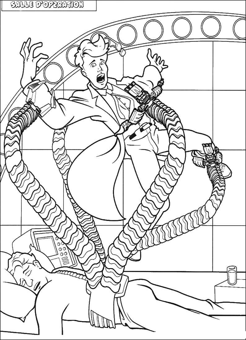 Розмальовки  Отто октавиус проти людини павука. Завантажити розмальовку отто октавиус, людина павук.  Роздрукувати ,людина павук,