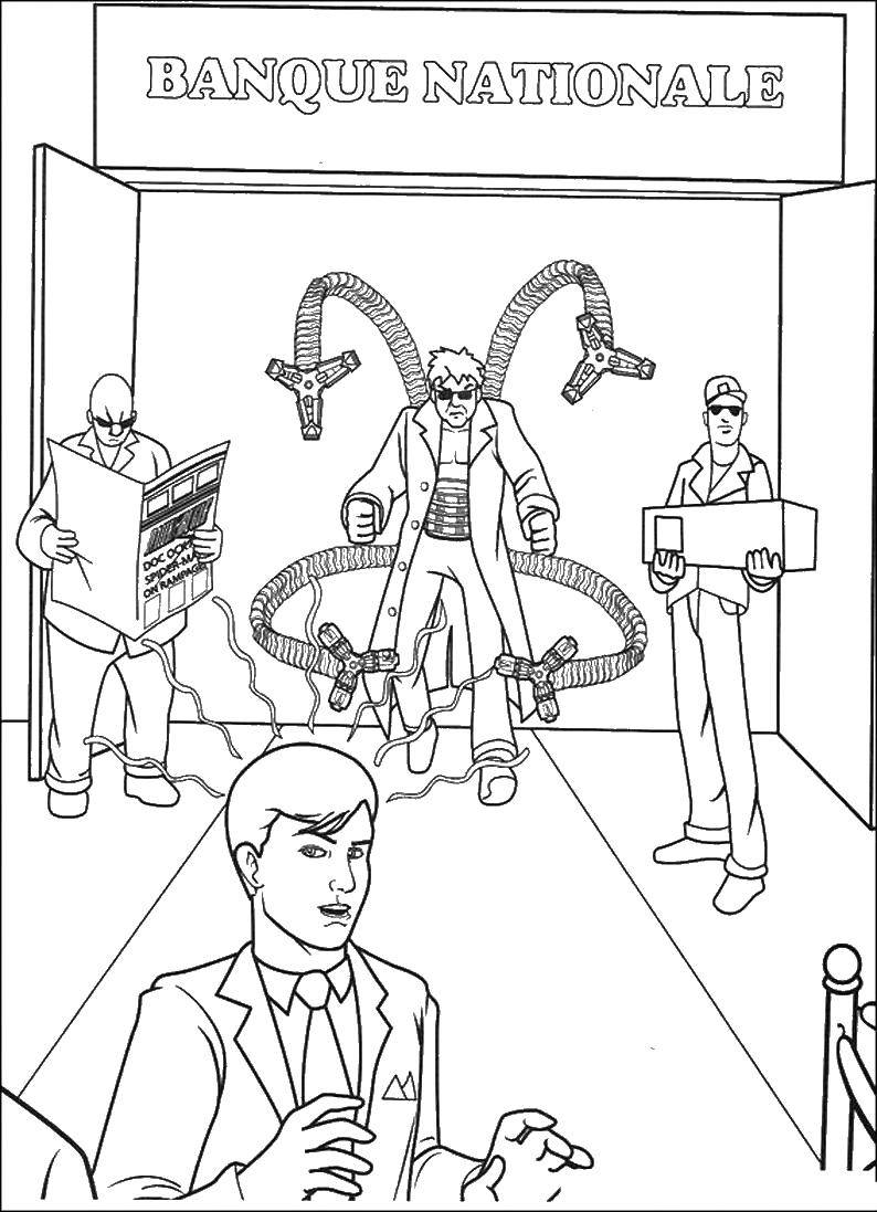Опис: розмальовки  Отто октавиус проти людини павука. Категорія: людина павук. Теги:  отто октавиус, людина павук.