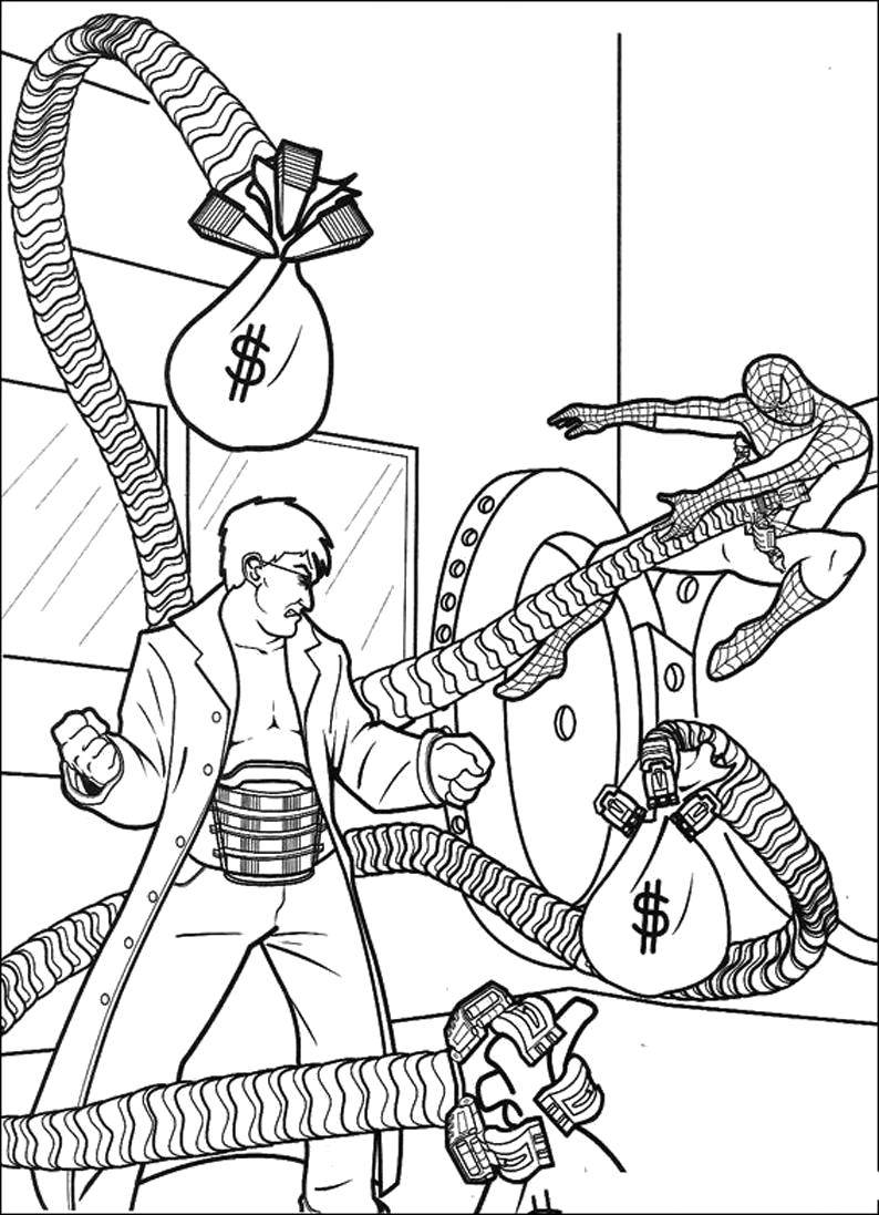 Coloring Doctor octopus fights with Spiderman. Category spider man. Tags:  Comics, Spider-Man, Spider-Man.