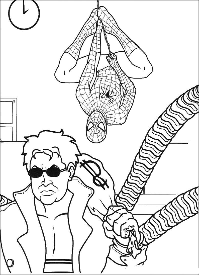 Название: Раскраска Отто октавиус против человека паука. Категория: человек паук. Теги: отто октавиус, человек паук.