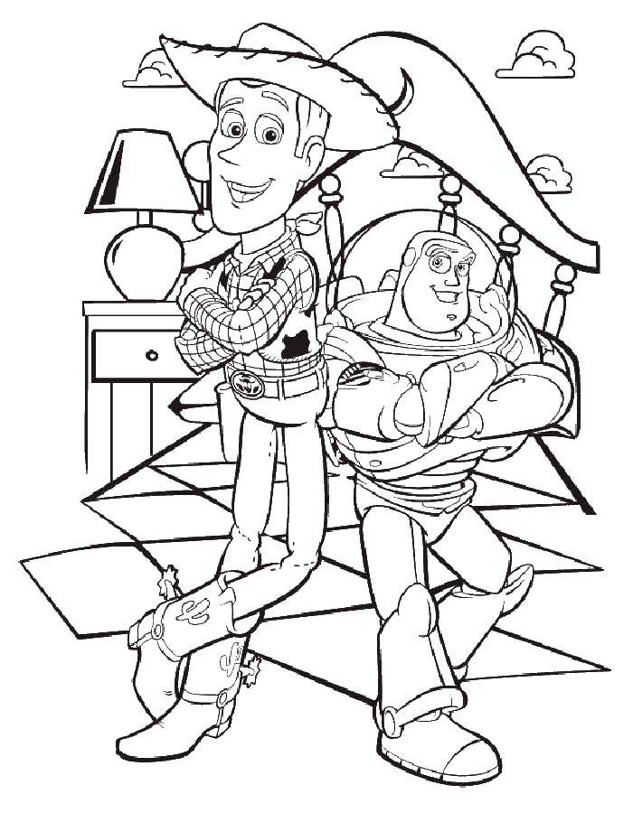 Coloring Woody and buzz Lightyear flying. Category cartoons. Tags:  Woody, toys.
